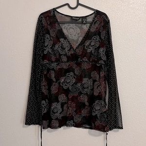 New York & Company Y2K Sheer Long Sleeve Shirt